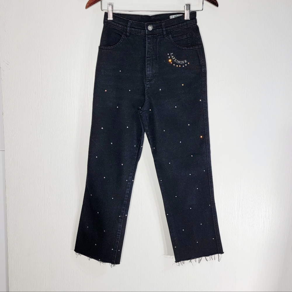 4/$20 Vintage Lafei Nier High Rise Raw Hem Straight Leg Black Rhinestone Jeans